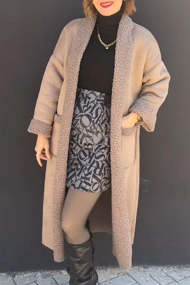 Ladies Lapel Double Pocket Casual Long Coat