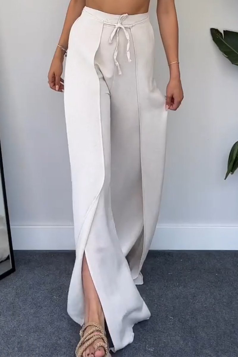 Women's elegant loose long-sleeved shirt & elegant flowing slit elastic pants