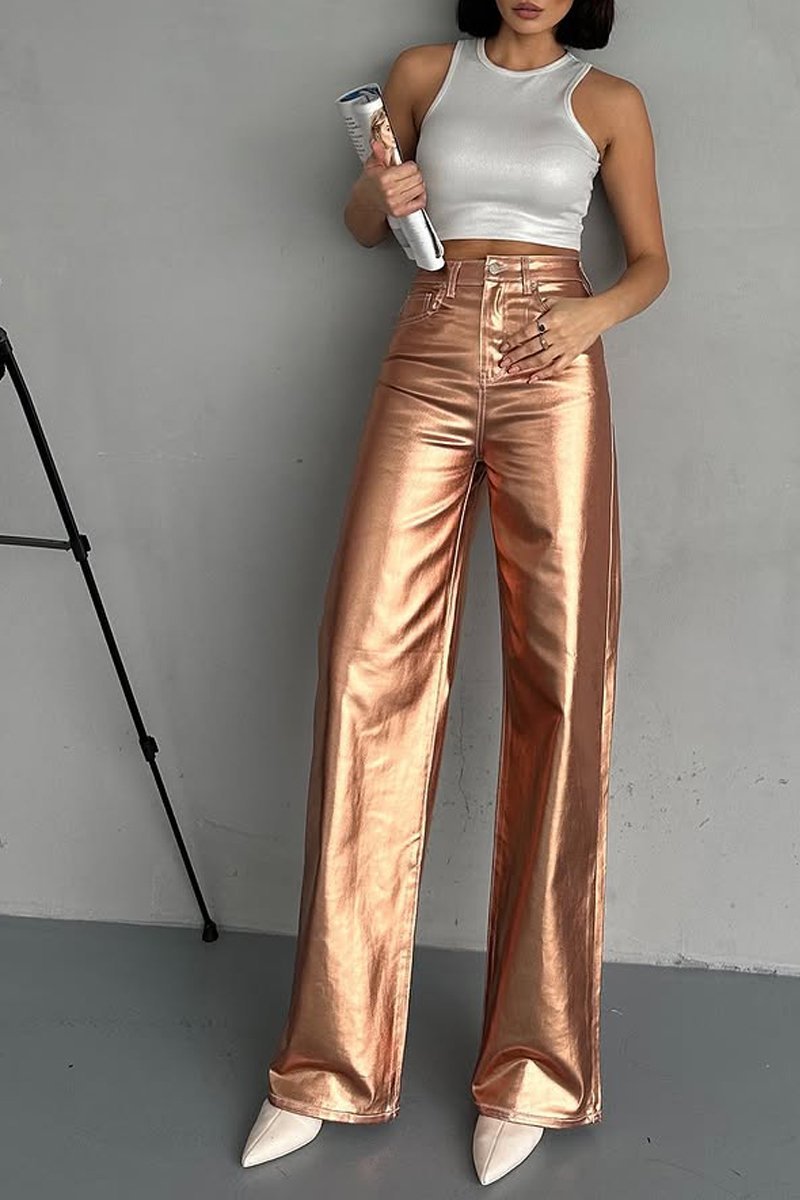 Women's Fashion Metallic Coated Jeans