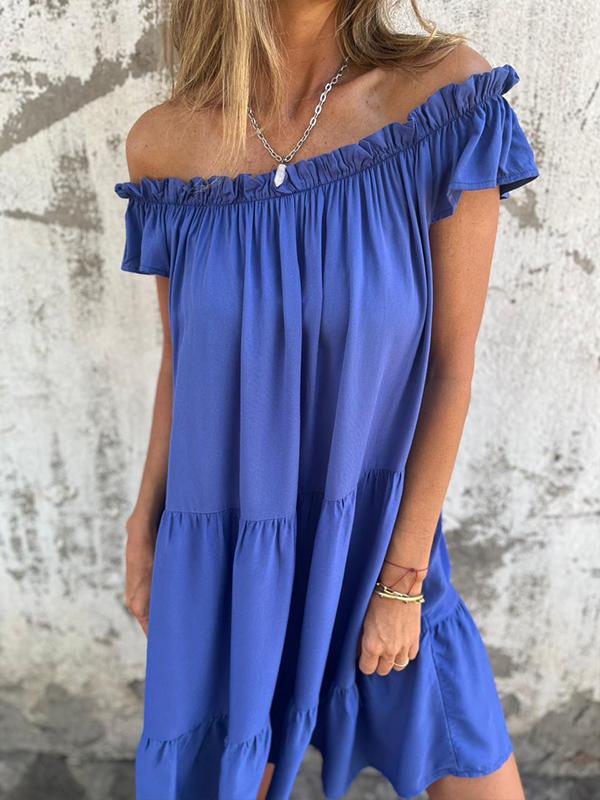 Blue middress with sleeveless pleated neckline