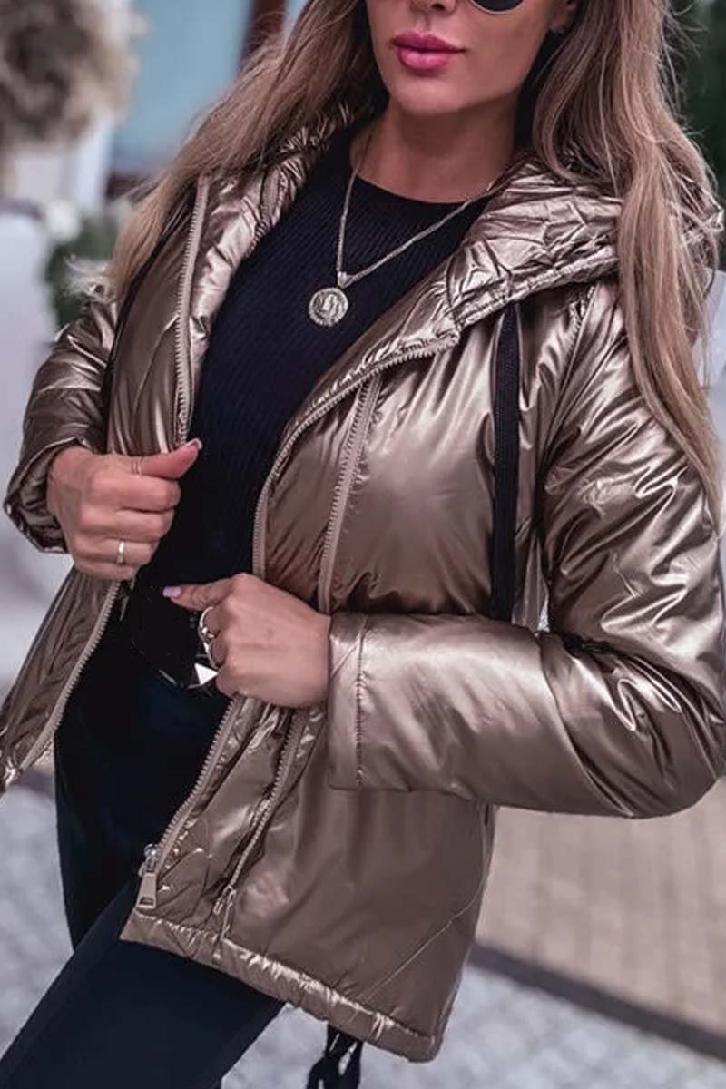 Women's Fashionable Glossy Hooded Jacket