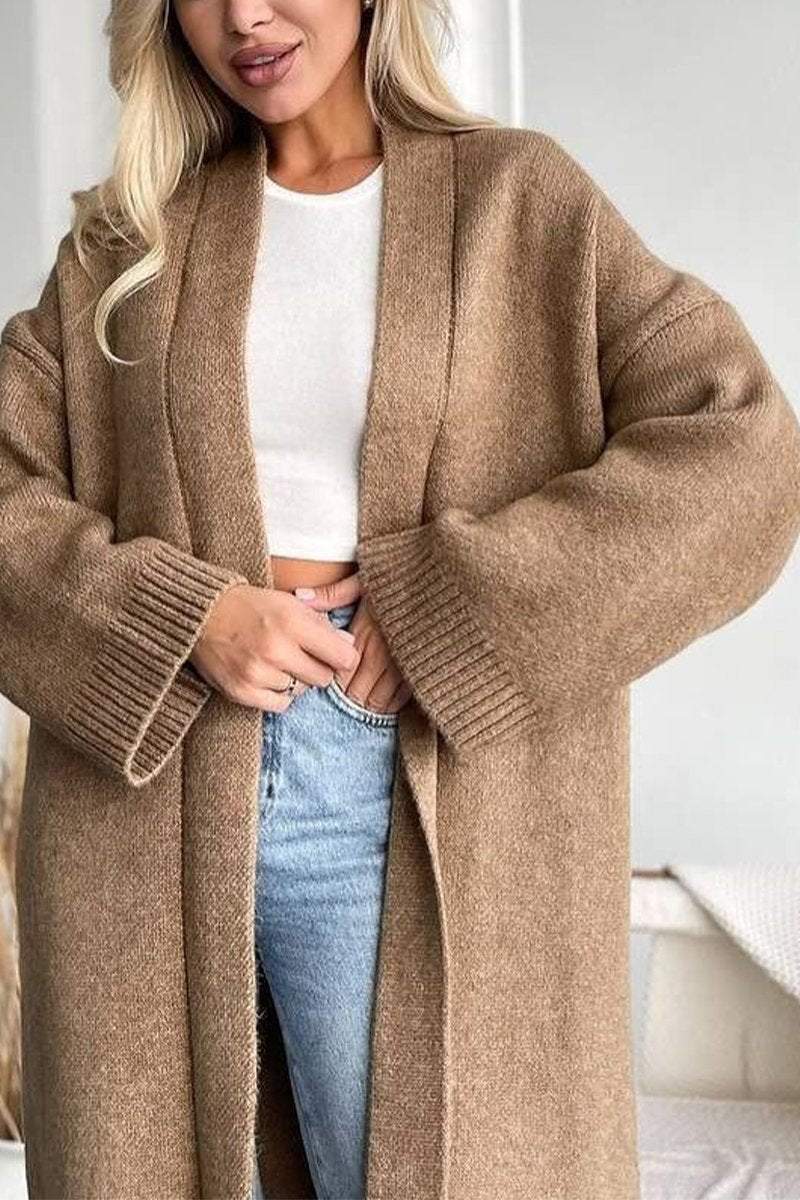 Women's Casual Lapel Solid Color Long Cardigan Jacket