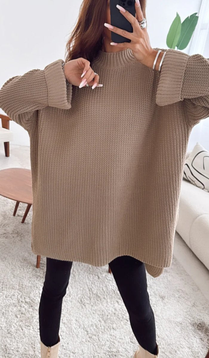 Women's Casual Warm Half Turtleneck Hem Cardigan Pullover Sweater