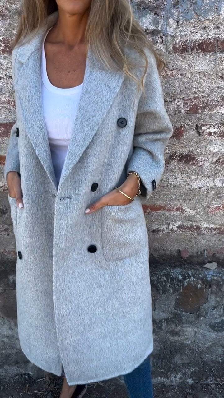 Ladies Lapel Button Casual Long Coat