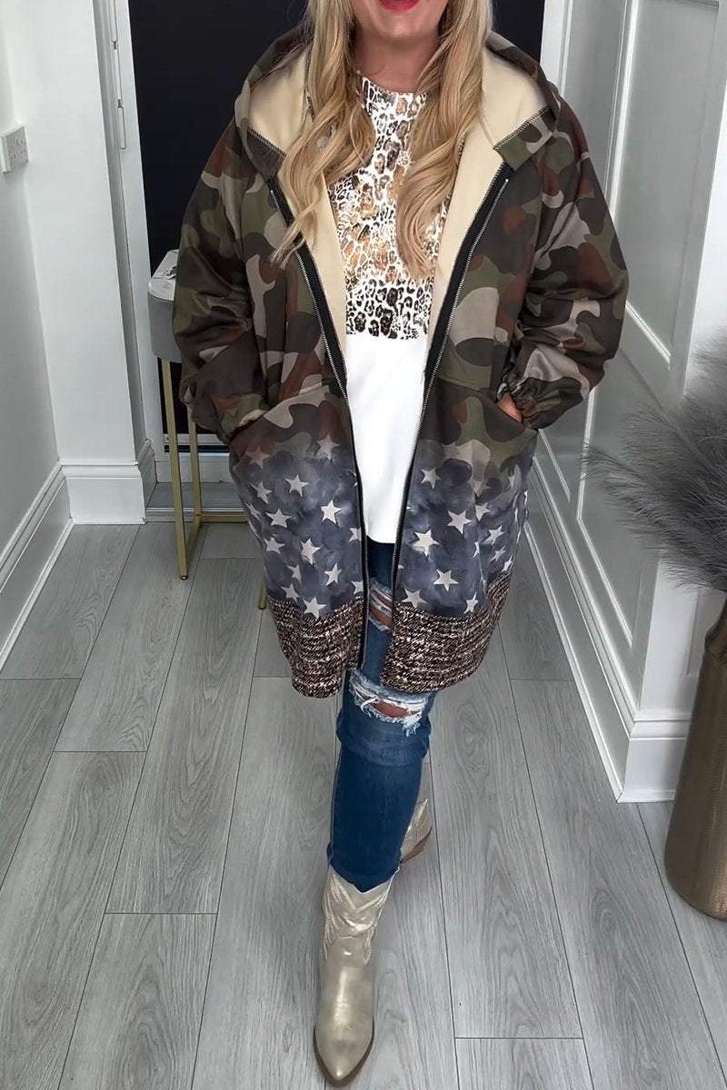 Women's Winter Zipper Hooded Letter Print Coat