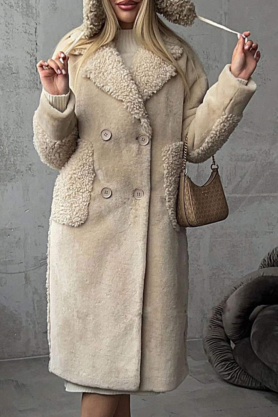 Women's Lapel Fur Patchwork Jacket Coat