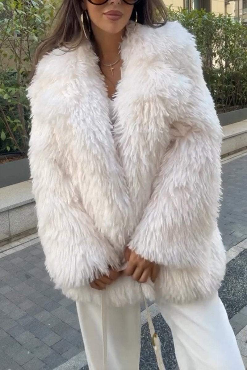 Women's Fashion Lapel Solid Color Faux Fur Winter Coat