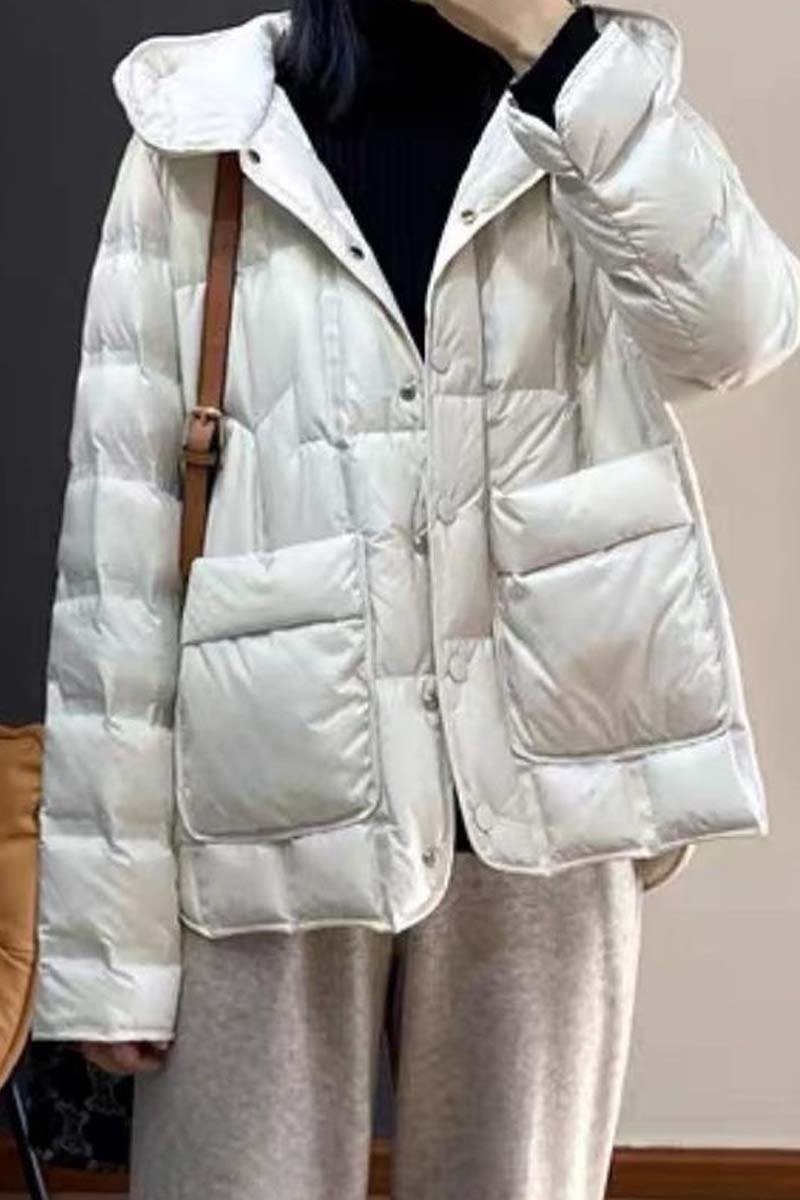 Women's casual solid color short hooded cotton coat