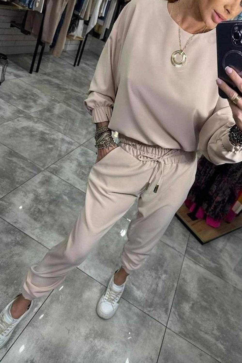 Women's Solid Color Shirt & Pants Two-piece Set