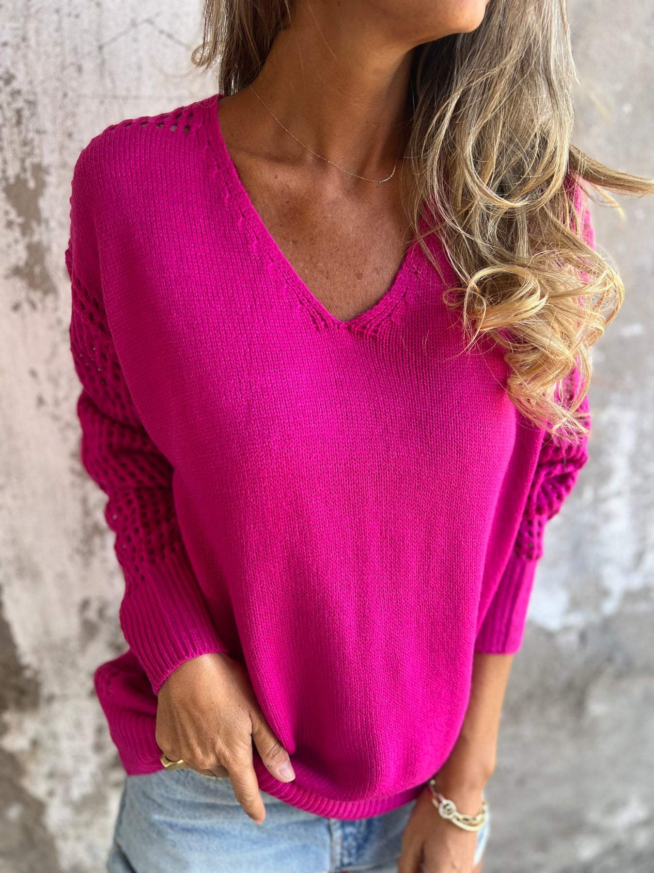 Knitted Top with Hollow Sleeves