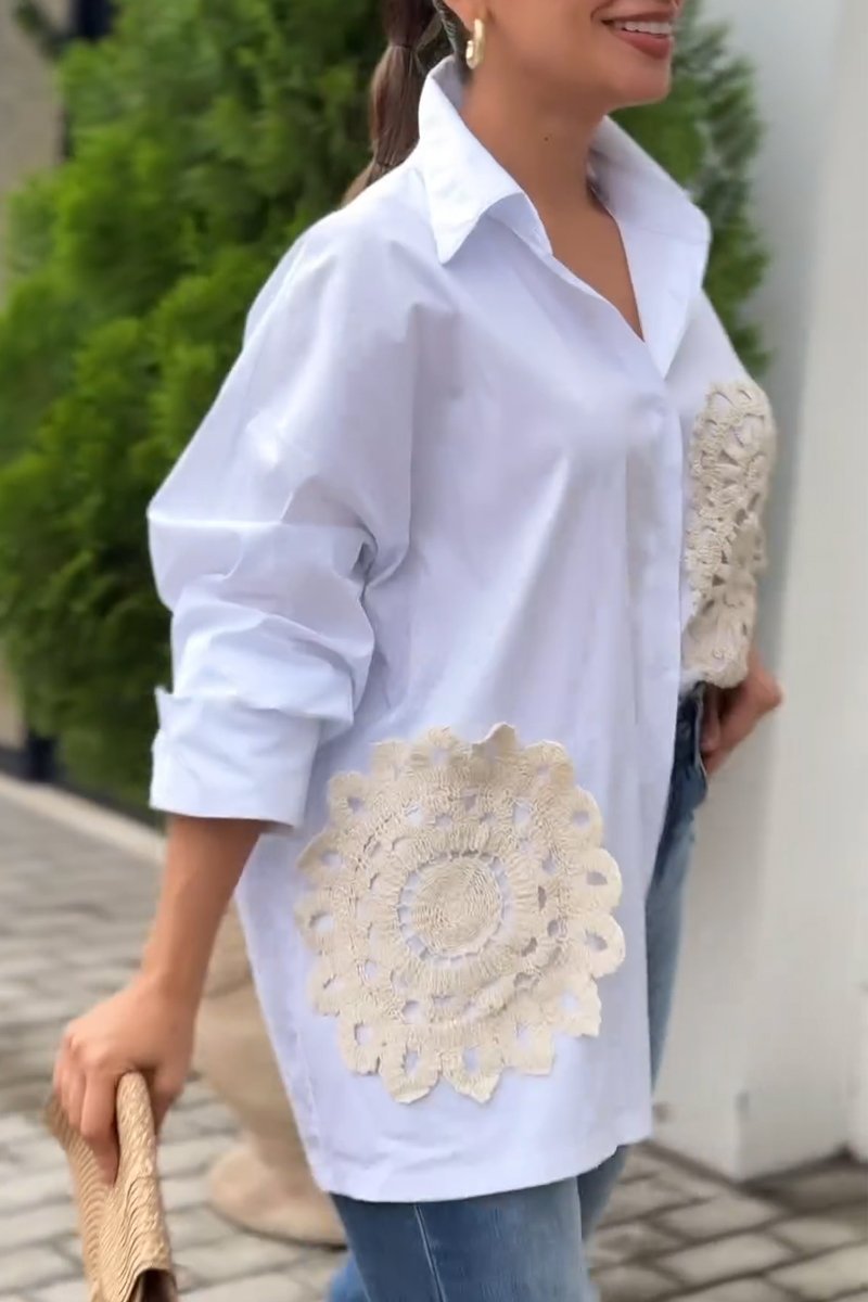 Women's Lace Patch Casual Commuting Shirt