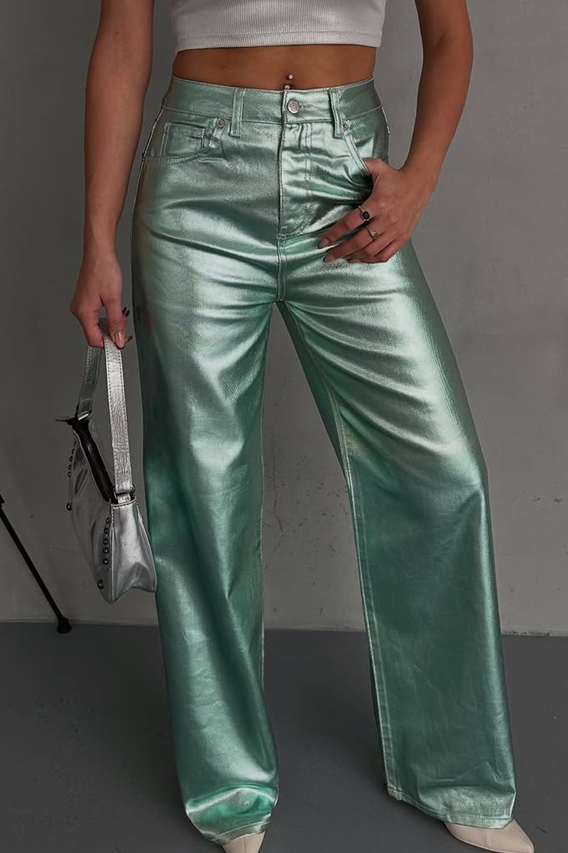 Women's Fashion Metallic Coated Jeans