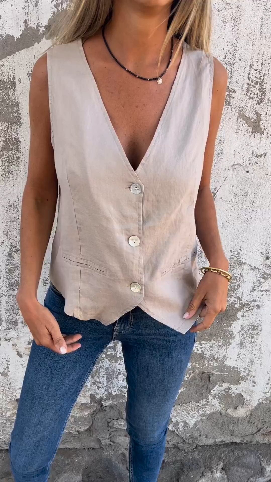 V-Neck Cotton And Linen Vest