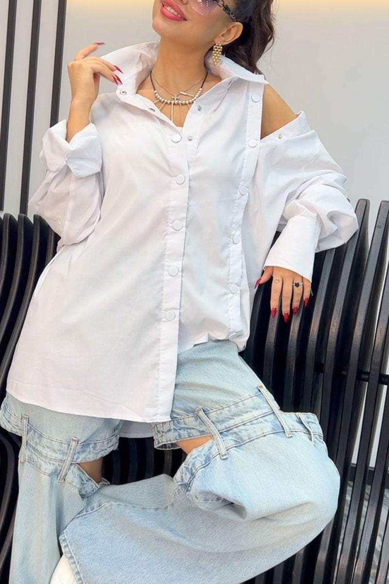 Women's Casual Lapel Solid Color Double-breasted Shirt