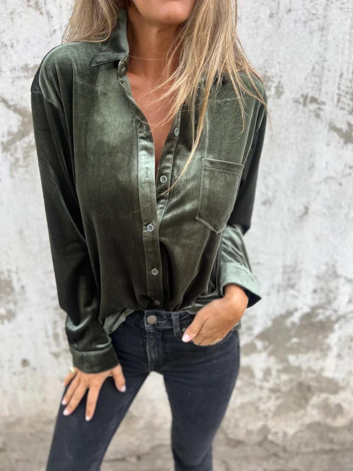 Casual Lapel Single-breasted Gold Velvet Shirt