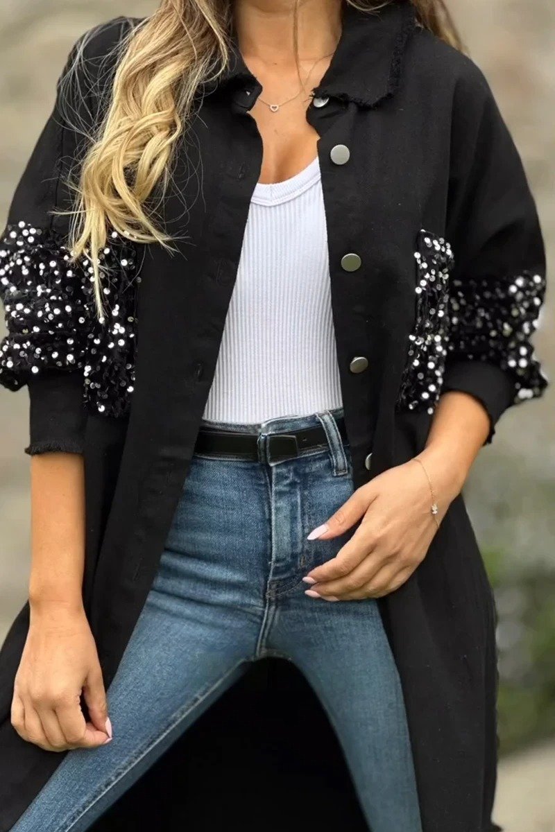 Women's Fashion Sequin Patchwork Denim Jacket