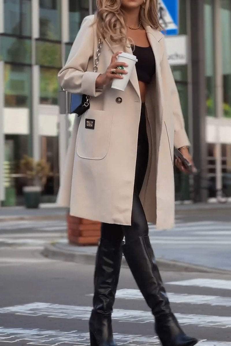 Ladies Winter All Atmospheric Solid Color Lapel Coat