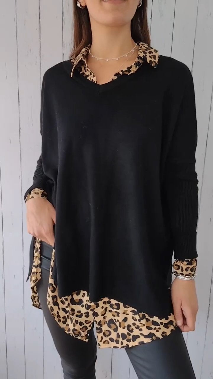 Knitted Long-sleeved V-neck Top