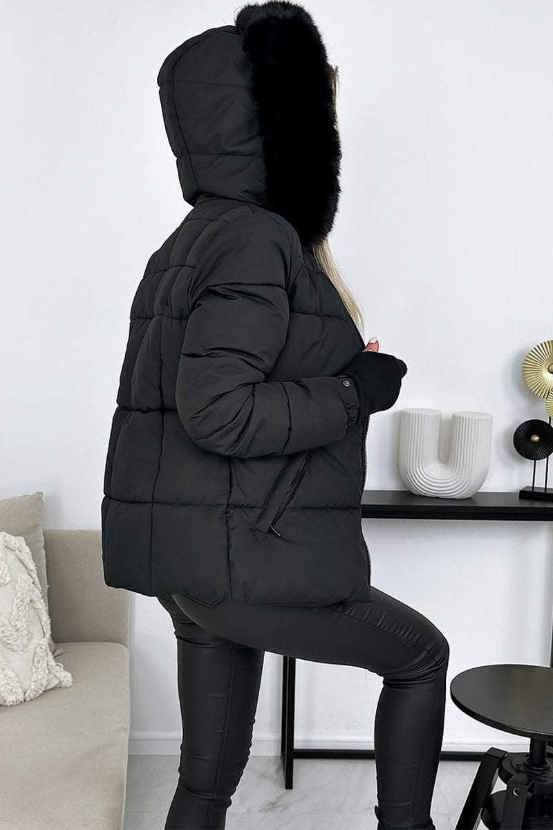 Women's Casual Warm Hooded Fur Collar Cotton Coat