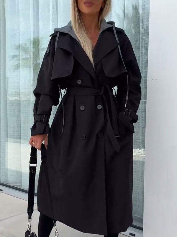 Women's Hooded Long Sleeve Trench Coat