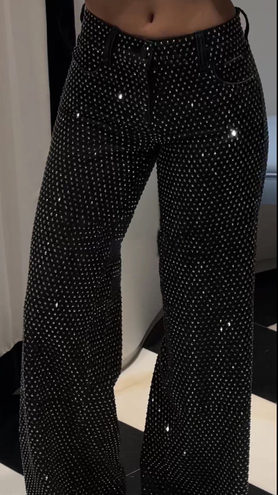 Women's Rhinestone Casual Wide-leg Jeans