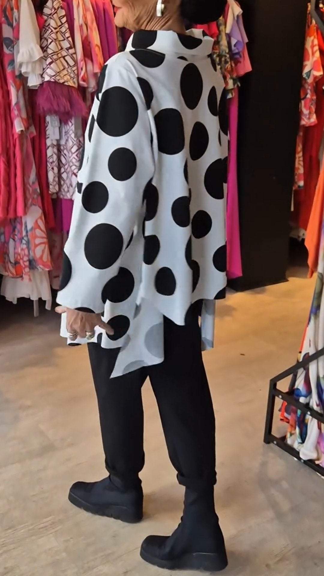 Women's Polka Dot Print Lapel Long-sleeved Top