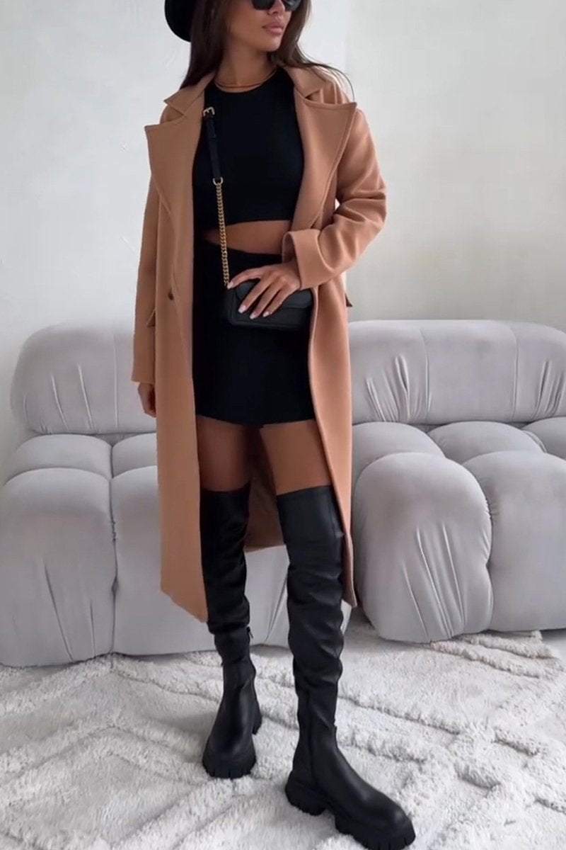 Women's Autumn and Winter Casual Lapel Long Trench Coat