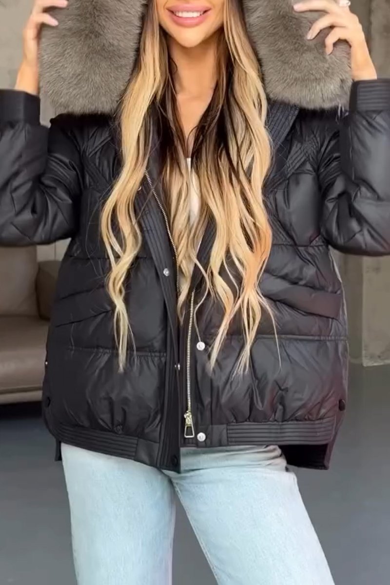 Women's fur hooded down jacket