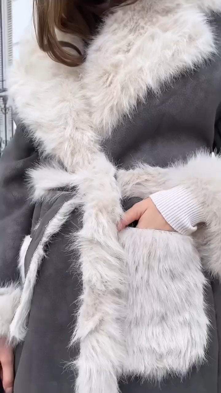 Women's Fashion Light Luxury Warm Lapel Fur Long Coat