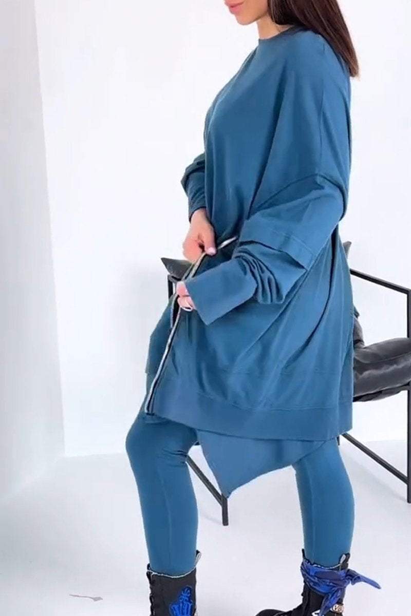 Women's Spring and Fall Solid Color Loose Crew Neck Suit