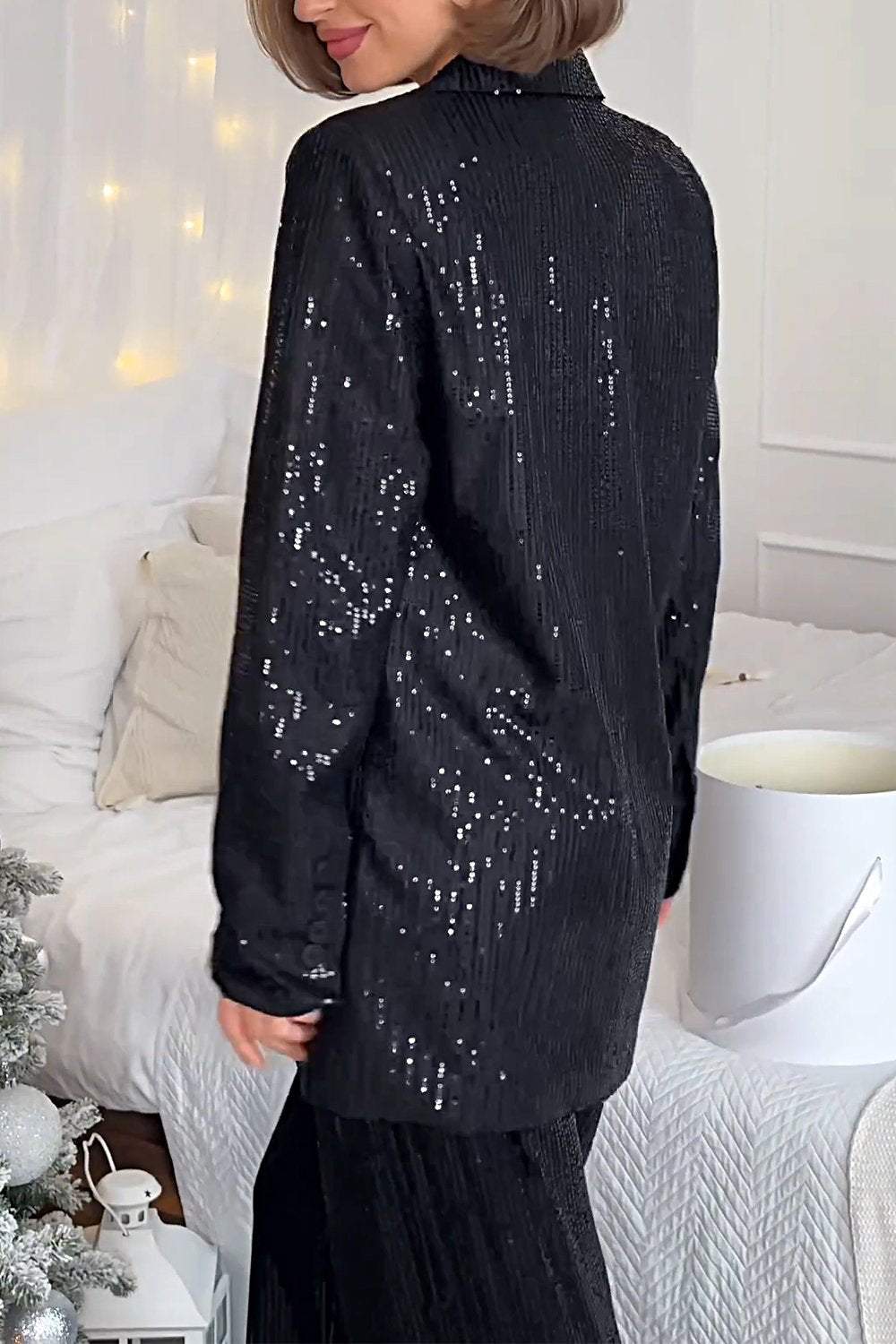 Women's Fashion Sequined Jacket & Pants Two-piece Set