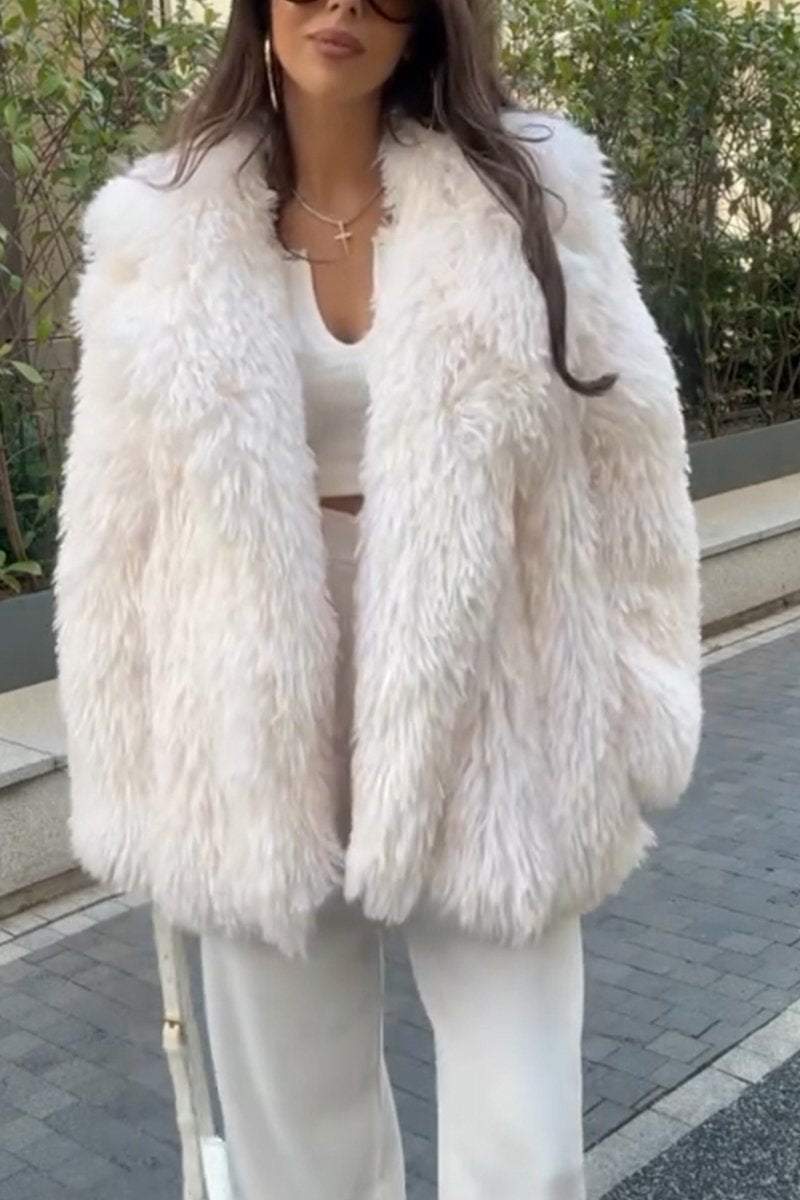 Women's Fashion Lapel Solid Color Faux Fur Winter Coat