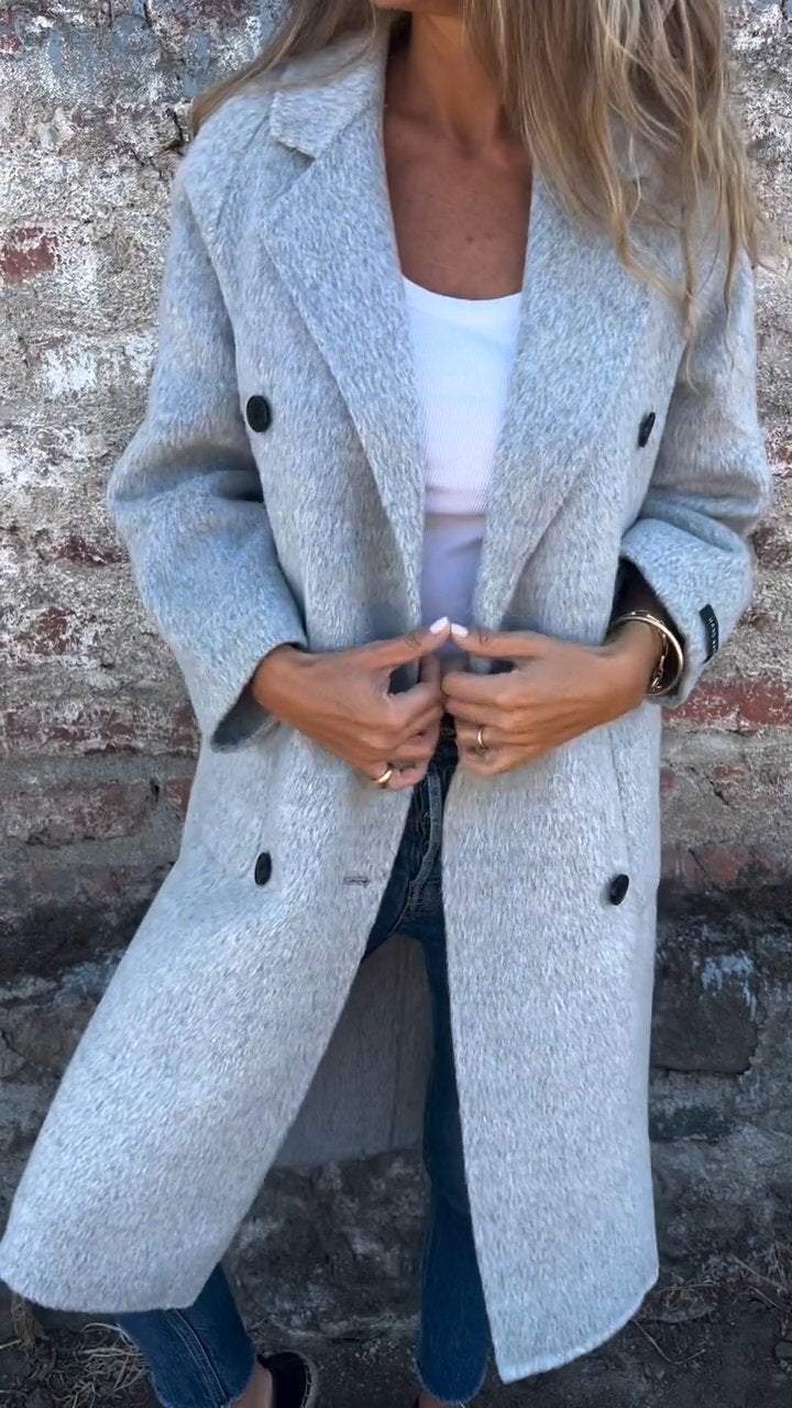 Ladies Lapel Button Casual Long Coat