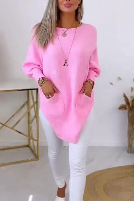 Women's Casual Solid Color Round Neck Irregular Hem Sweater