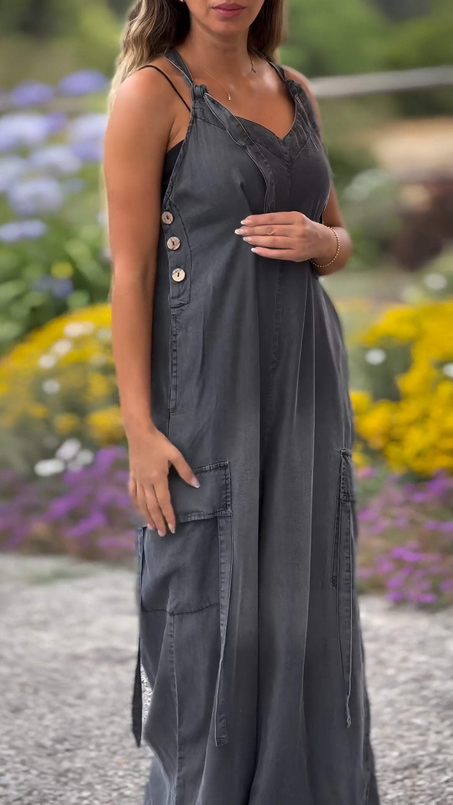 Pocket Casual V-neck Overalls Jumpsuit