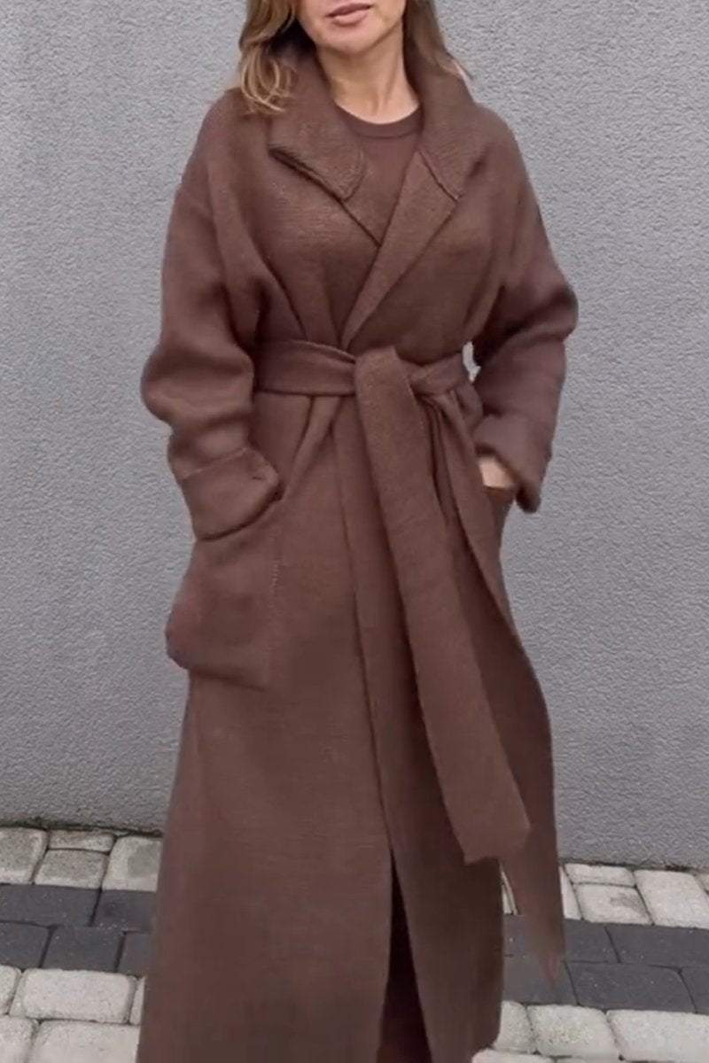 Women's Casual Solid Color Knitted Long Coat