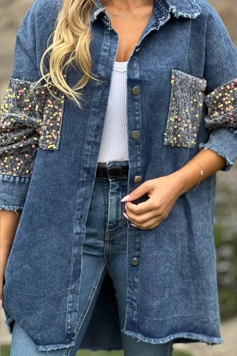 Women's Fashion Sequin Patchwork Denim Jacket