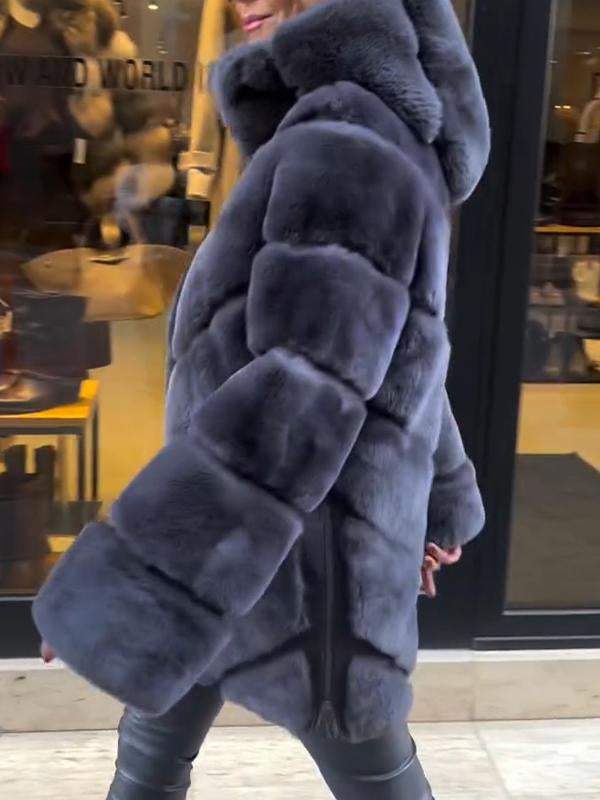 Women's High Collar Zipper Fur Warm Coat