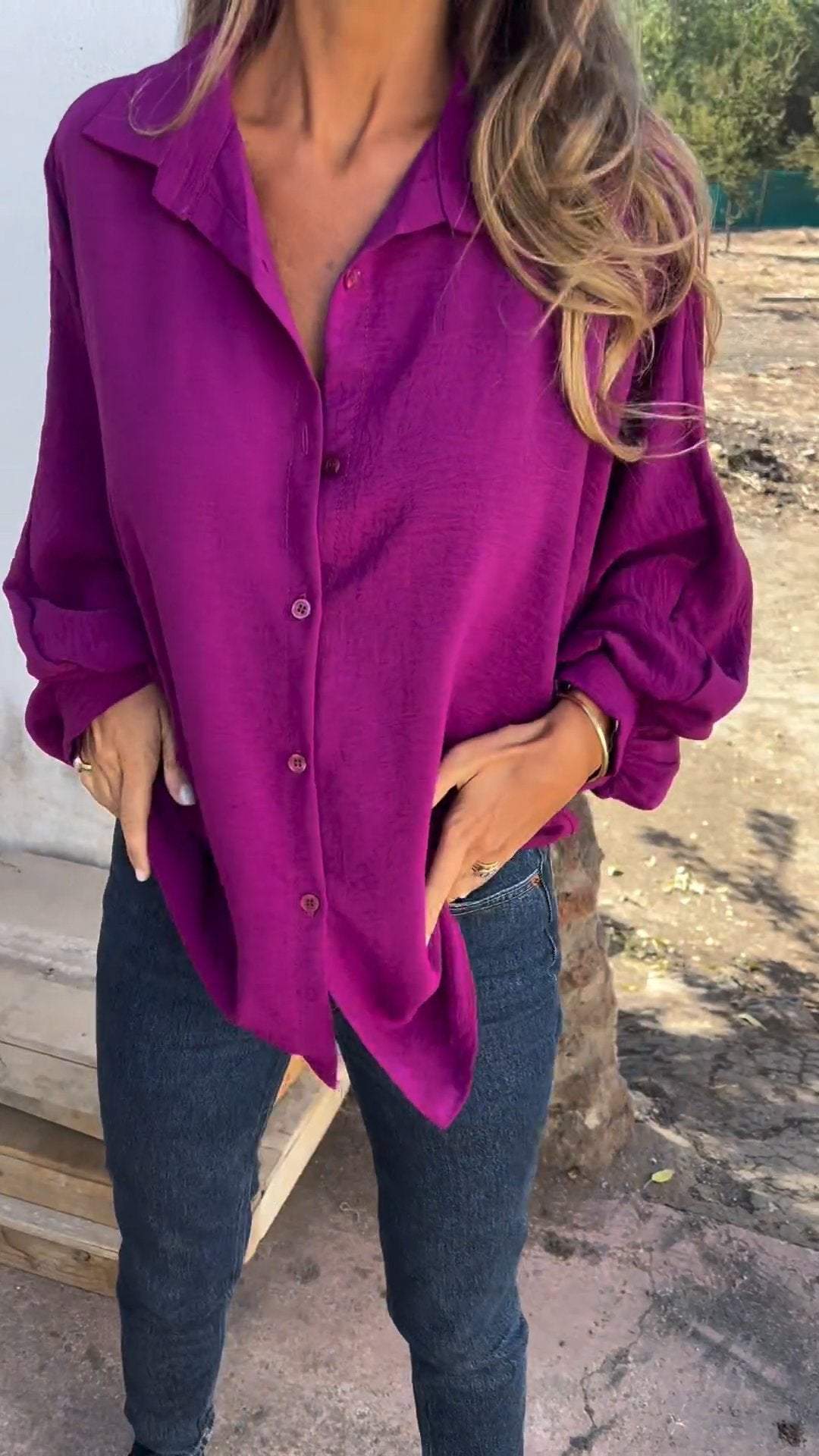 Women's Lapel Single Breasted Solid Color Shirt