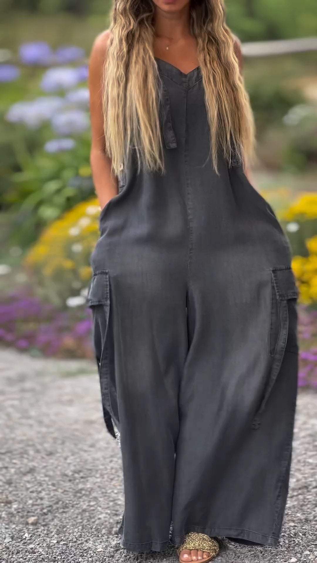 Pocket Casual V-neck Overalls Jumpsuit