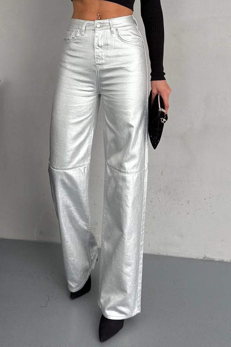 Women's Fashion Metallic Coated Jeans