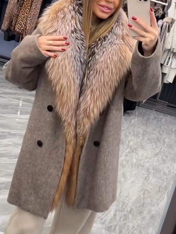 Women's Lapel Fur Splicing Warm Coat