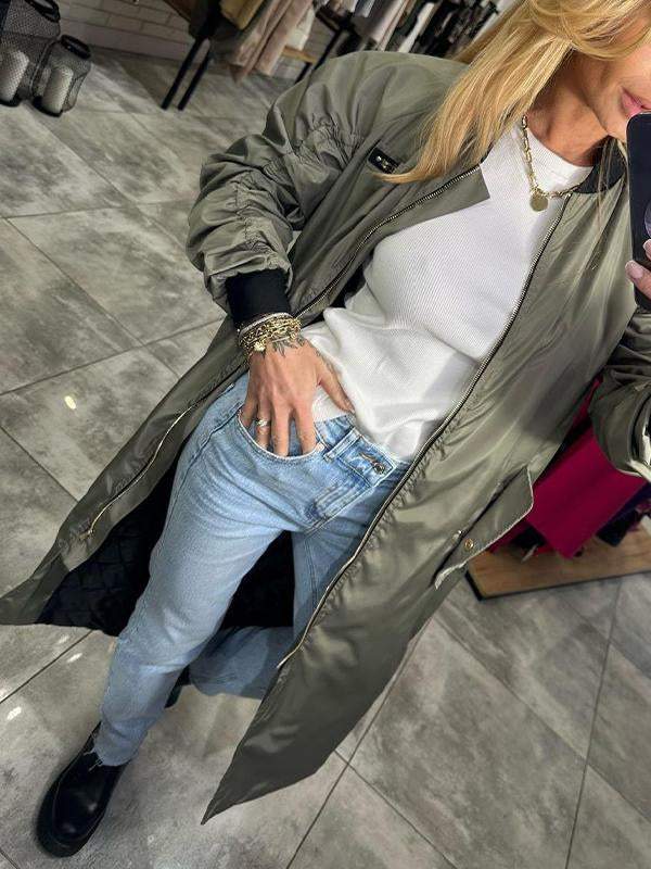 Women's round neck long sleeve zipper casual jacket