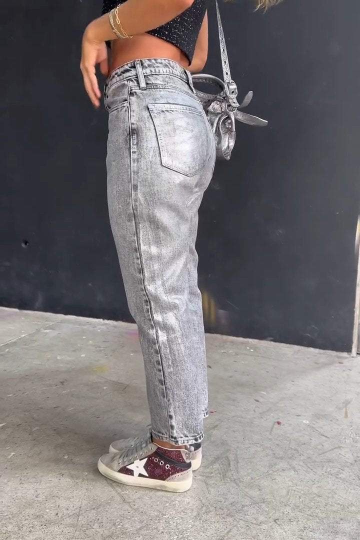 Women's Casual Silver-finished Slim-fit Pencil Jeans