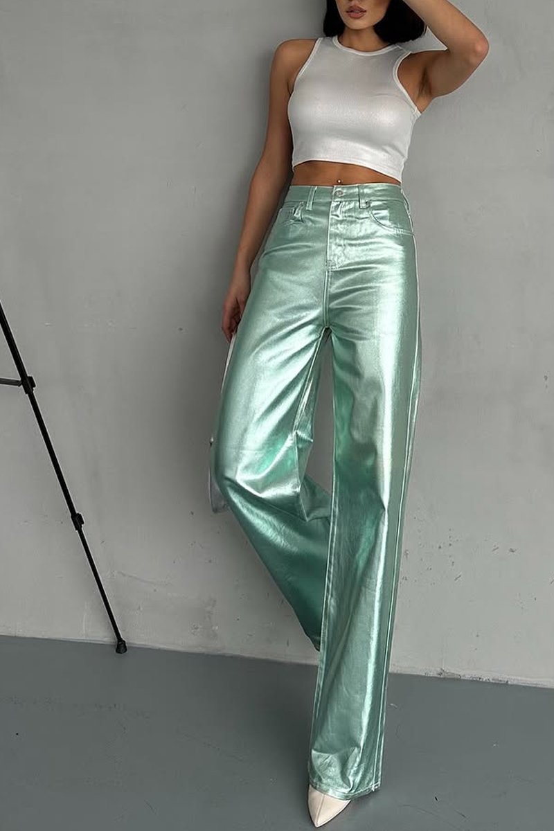 Women's Fashion Metallic Coated Jeans