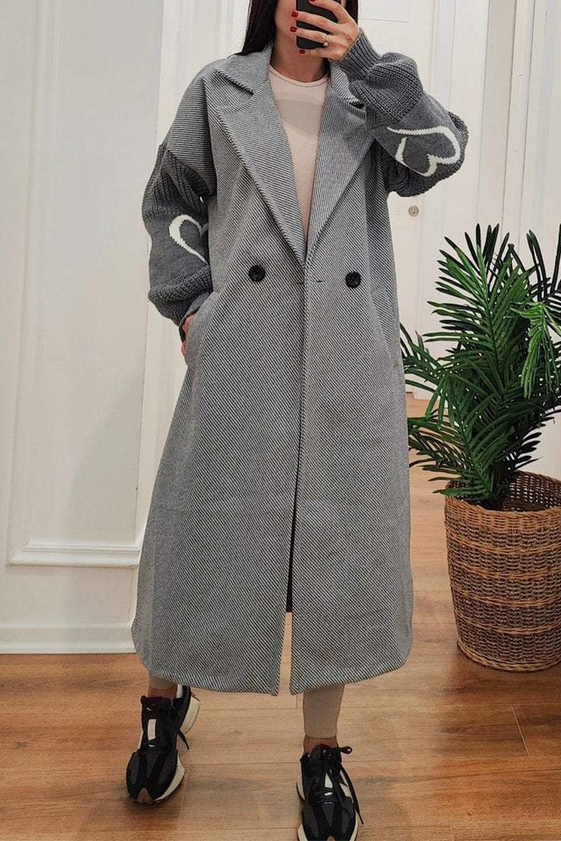 Women's Lapel Knitted Patchwork Trench Coat