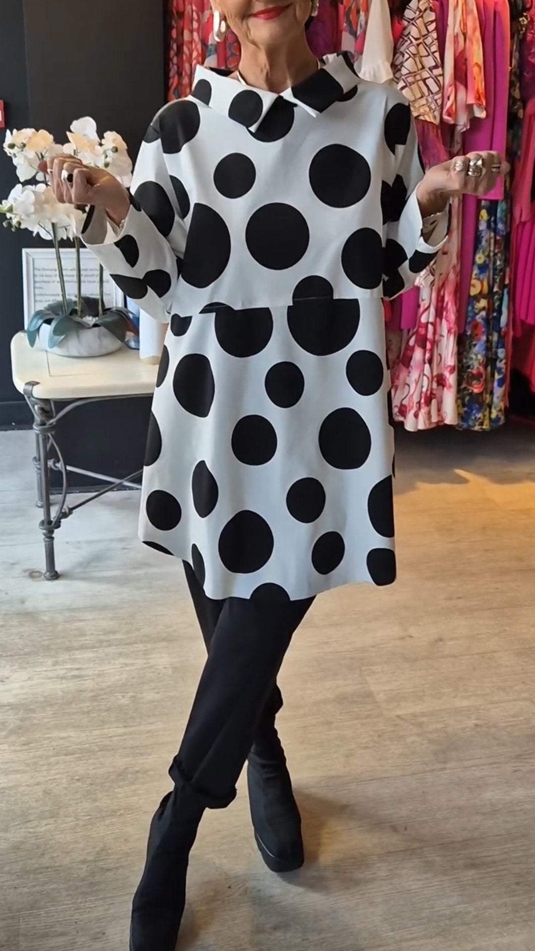 Women's Polka Dot Print Lapel Long-sleeved Top