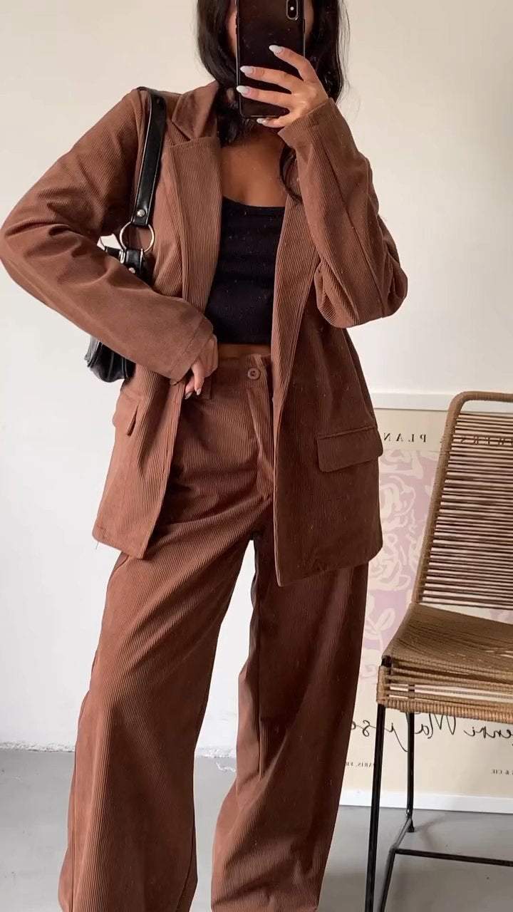 Women's Lapel Corduroy Suit Casual Suit