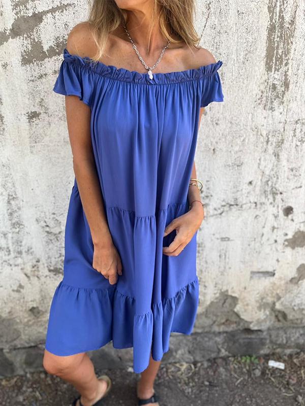 Blue middress with sleeveless pleated neckline