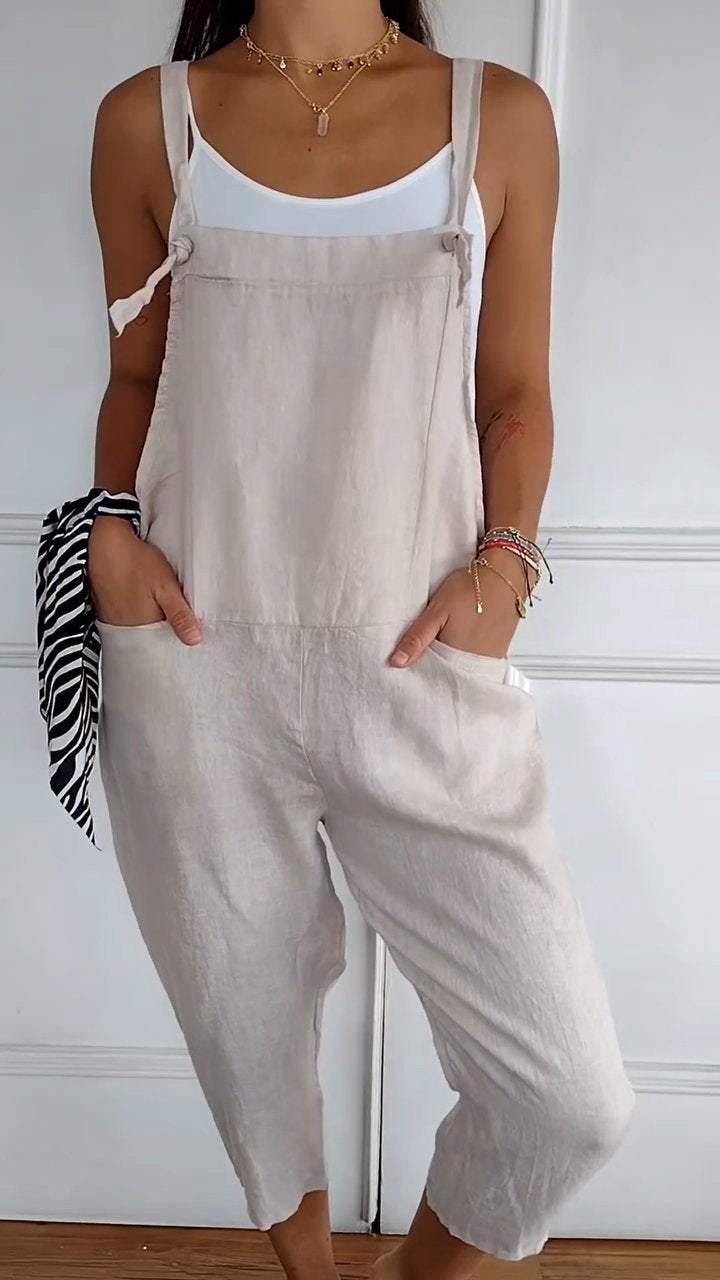 Casual Cotton and Linen Suspender Jumpsuit